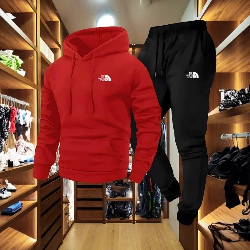 Outdoor Sport Hoodie - 남성용 가을·겨울 패턴 캐주얼 투피스 세트