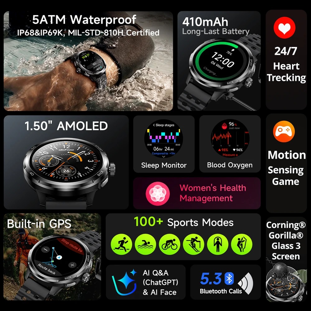 Ulefone Armor Watch Pro 1.5인치  - Outdoor Sport Smart Watch 리뷰 및 가격