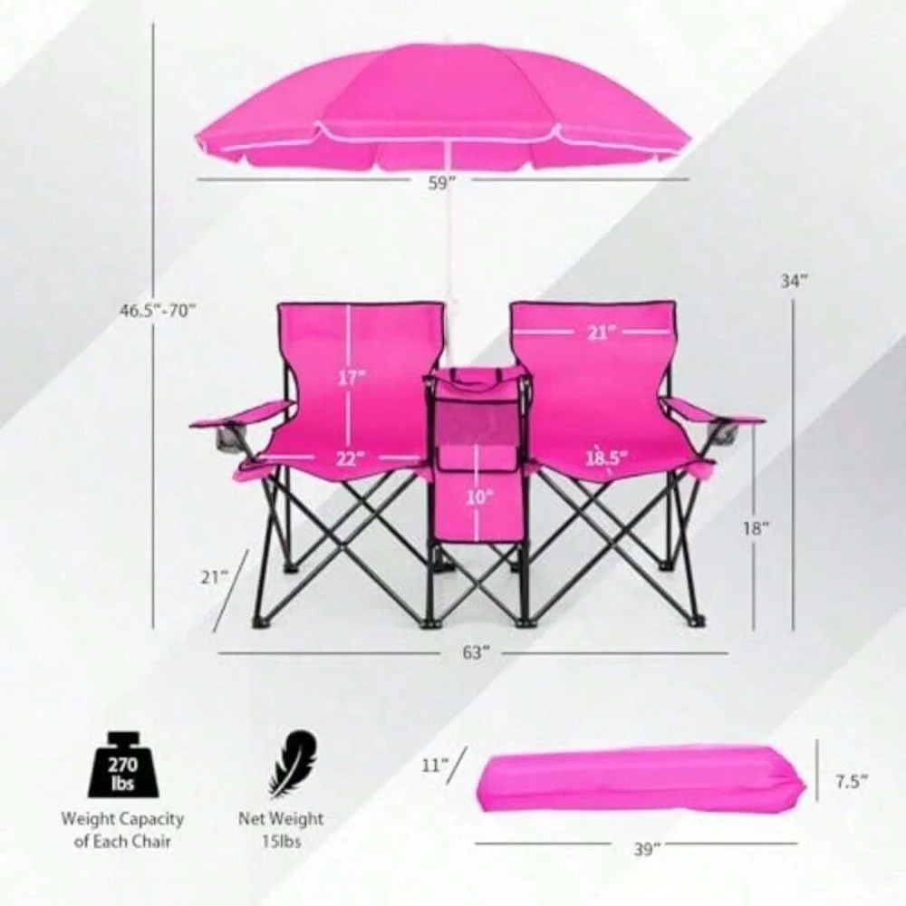 휴대용 접이식 2인용 캠핑 의자, 탈부착 가능한 조절식 - Outdoor Sports Umbrella 리뷰 및 가격