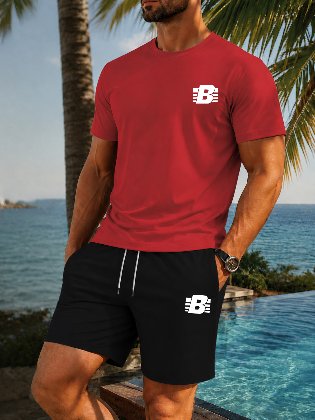 남성용 2피스 트랙슈트 캐주얼 스포츠웨어 세트 반팔 티 - Outdoor Sports Leisure 리뷰 및 가격